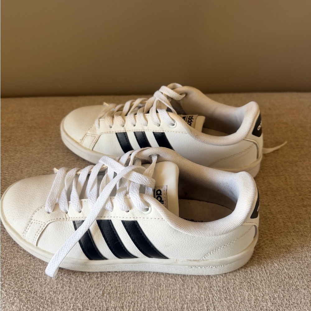 adidas White Sneakers with Black Three Stripes